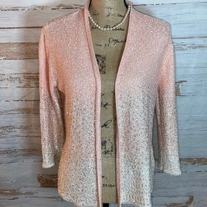 Alfred Dunner Petites Peach Champagne Ombre Sequin Cardigan XL